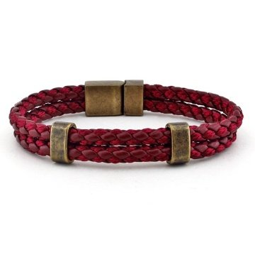 ÇİFT SIRALI BORDO ÖRGÜ DERİ ERKEK BİLEKLİK BT272