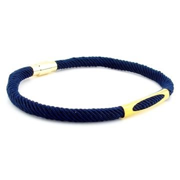 LACİVERT ÖRGÜ İPLİ SARI METAL MIKNATISLI ERKEK BİLEKLİK M026C