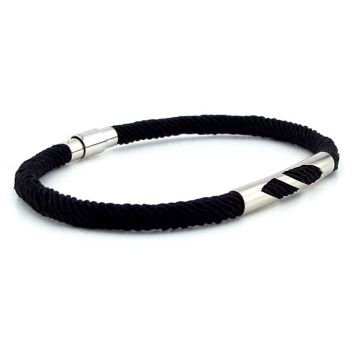 SİYAH ÖRGÜ İPLİ METAL ÇENTİK MIKNATISLI ERKEK BİLEKLİK M027A