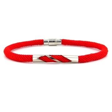 KIRMIZI ÖRGÜ İPLİ METAL ÇENTİK MIKNATISLI ERKEK BİLEKLİK M027G