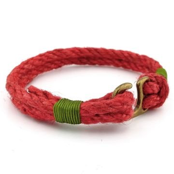 Kırmızı Halat Yeşil Örgü Bronz Metal Kancalı Erkek Bileklik M055B