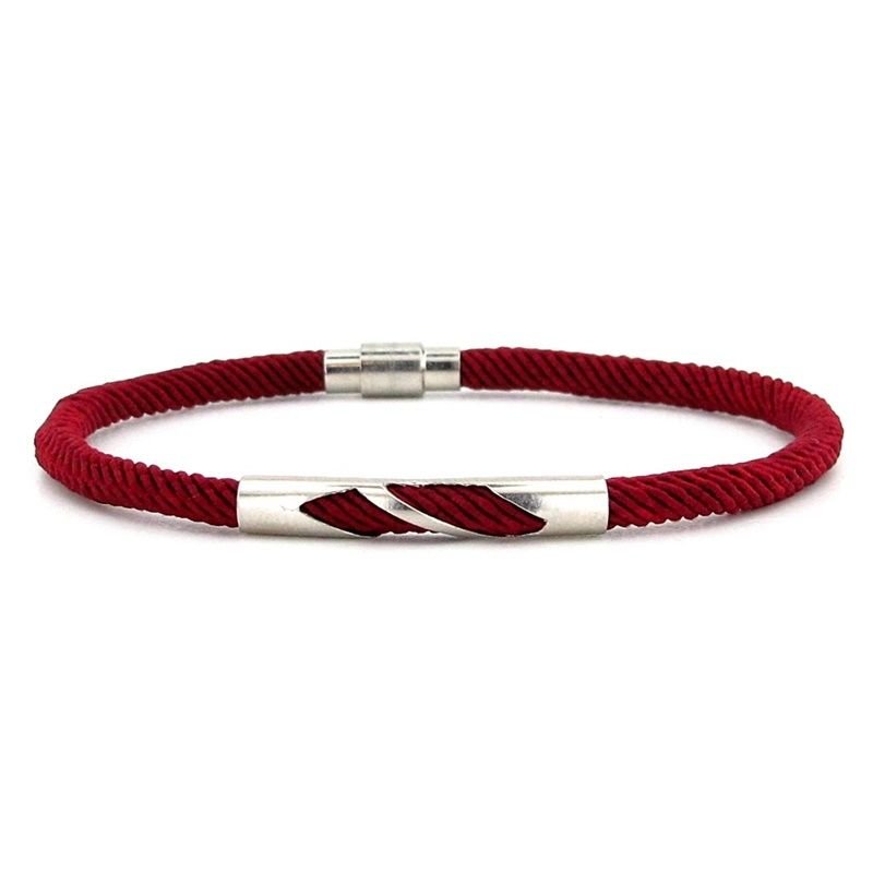 BORDO ÖRGÜ İPLİ METAL ÇENTİK MIKNATISLI ERKEK BİLEKLİK M027J