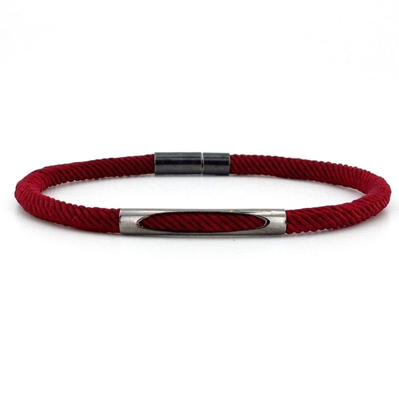 BORDO ÖRGÜ İPLİ ANTRASİT METAL MIKNATISLI ERKEK BİLEKLİK M028H