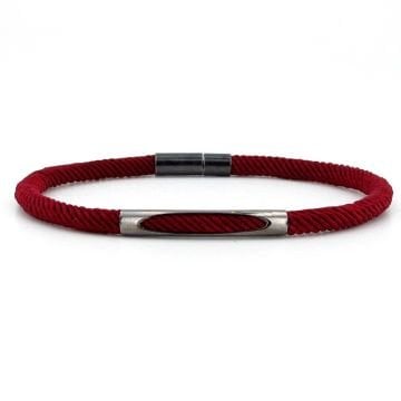 BORDO ÖRGÜ İPLİ ANTRASİT METAL MIKNATISLI ERKEK BİLEKLİK M028H