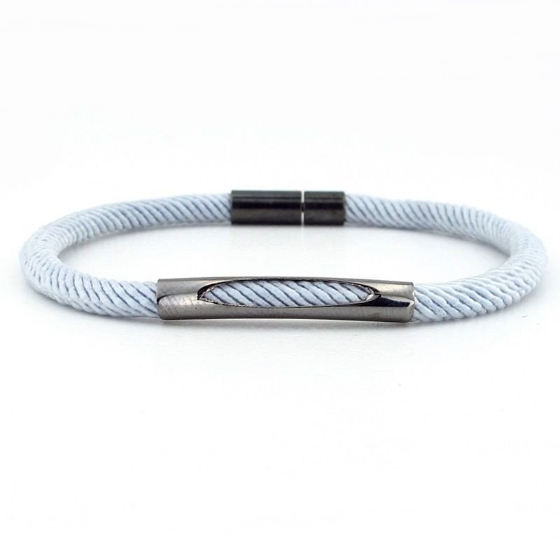 AÇIK GRİ ÖRGÜ İPLİ ANTRASİT METAL MIKNATISLI ERKEK BİLEKLİK M028P