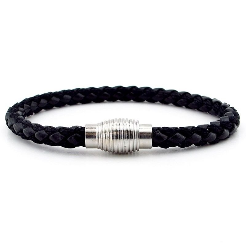 OVAL METAL KLİPSLİ SİYAH ÖRGÜ DERİ ERKEK BİLEKLİK M033A