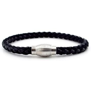 OVAL METAL KLİPSLİ SİYAH ÖRGÜ DERİ ERKEK BİLEKLİK M033A