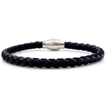 OVAL METAL KLİPSLİ SİYAH ÖRGÜ DERİ ERKEK BİLEKLİK M033A