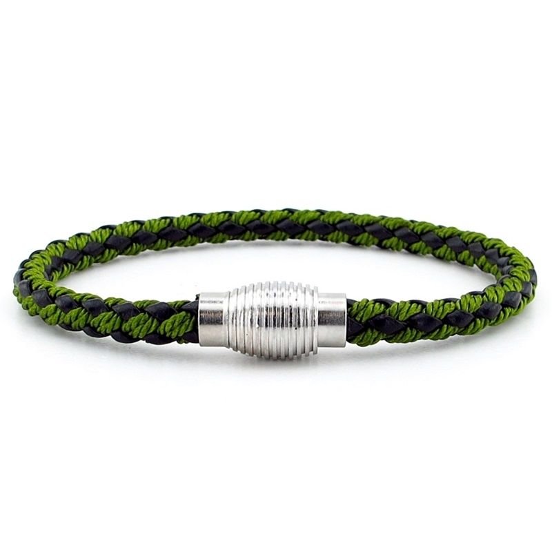 OVAL METAL MIKNATIS YEŞİL ÖRGÜ DERİ ERKEK BİLEKLİK M033B