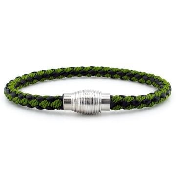 OVAL METAL MIKNATIS YEŞİL ÖRGÜ DERİ ERKEK BİLEKLİK M033B
