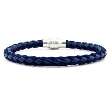 OVAL METAL KLİPS  LACİVERT ÖRGÜ DERİ ERKEK BİLEKLİK M033C