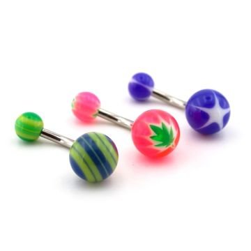 Renkli 3Lü Set Akrilik Top Uçlu Banana Göbek Cerrahi Çelik Piercing Set P480