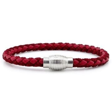 OVAL METAL MIKNATIS BORDO ÖRGÜ DERİ ERKEK BİLEKLİK M033D