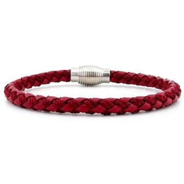 OVAL METAL MIKNATIS BORDO ÖRGÜ DERİ ERKEK BİLEKLİK M033D