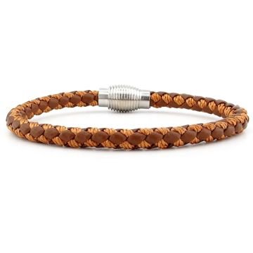OVAL METAL KLİPS TABA RENKLİ ÖRGÜ DERİ ERKEK BİLEKLİK M033E