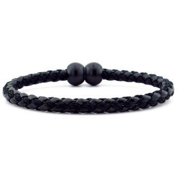 SİYAH TOP METAL KLİPS SİYAH ÖRGÜ DERİ ERKEK BİLEKLİK M034A