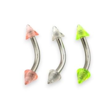 Renkli Sivri Akrilik Uçlu 3lü Set Cerrahi Çelik Banana Kaş Rook Piercing P484