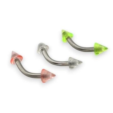 Renkli Sivri Akrilik Uçlu 3lü Set Cerrahi Çelik Banana Kaş Rook Piercing P484