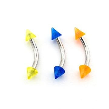 Renkli Sivri Akrilik Uçlu 3lü Set Cerrahi Çelik Banana Kaş Rook Piercing P486