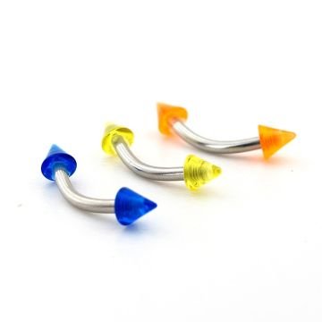 Renkli Sivri Akrilik Uçlu 3lü Set Cerrahi Çelik Banana Kaş Rook Piercing P486
