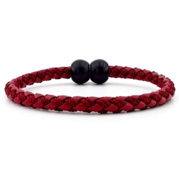 SİYAH TOP METAL MIKNATIS BORDO ÖRGÜ DERİ ERKEK BİLEKLİK M034D