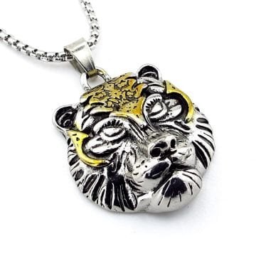 Bengal Kaplanı Tiger Sarı Gümüş Renkli Paslanmaz Çelik Erkek Kolye Q0894
