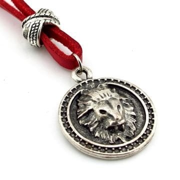 Aslan Burcu Leo Kabartma Aslan Metal Kırmızı Deri Erkek Kolye Q0900