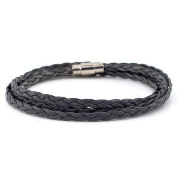 GRİ RENKLİ İKİ SIRA SARMA SAÇ ÖRGÜ DERİ ERKEK BİLEKLİK M008D