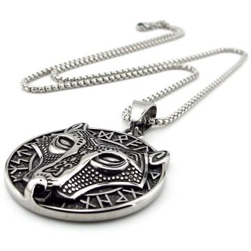Viking Savaşçı Kurt Kabartma Nordik İskandinav Rune Titanyum Çelik Erkek Kolye Q0918