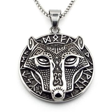 Viking Savaşçı Kurt Kabartma Nordik İskandinav Rune Titanyum Çelik Erkek Kolye Q0918