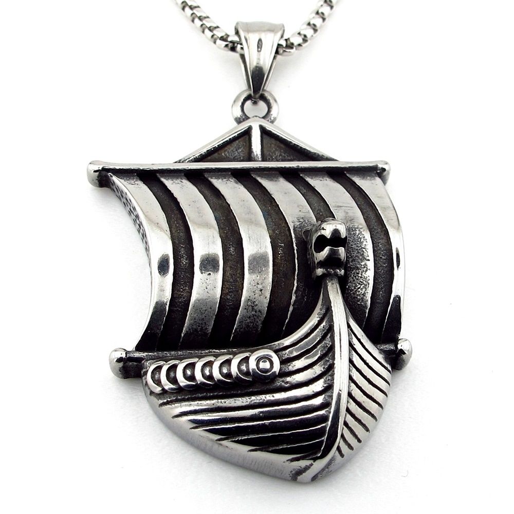 Viking Yelkenli Gemi Nordik İskandinav Rune Titanyum Çelik Erkek Kolye Q0920