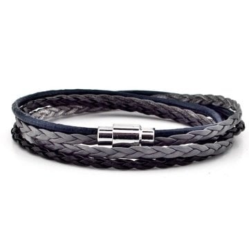 GRİ SİYAH LACİVERT ÜÇ SIRALI ÇİFT SARMA DERİ ERKEK BİLEKLİK M010B