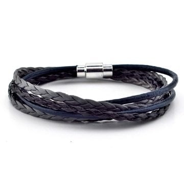 GRİ SİYAH LACİVERT ÜÇ SIRALI ÇİFT SARMA DERİ ERKEK BİLEKLİK M010B