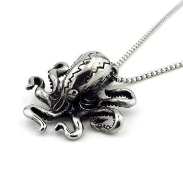 Ahtapot Okyanus Deniz Canlısı Kraken Titanyum Çelik Erkek Kolye Q0934