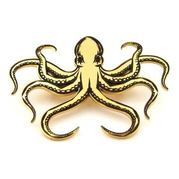 Ahtapot Okyanus Resif Octopus Paslanmaz Sarı Çelik Rozet Broş Pin RZ224