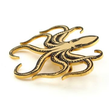 Ahtapot Okyanus Resif Octopus Paslanmaz Sarı Çelik Rozet Broş Pin RZ224