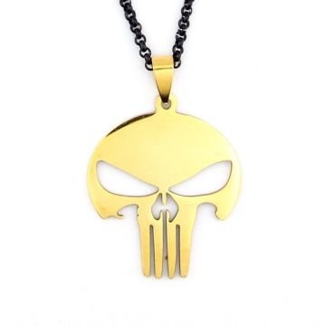 PUNISHER MARVEL  SİYAH ÇELİK ZİNCİR SARI ÇELİK ERKEK KOLYE Q0612