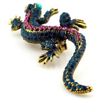 Gecko Kertenkele Sürüngen Renkli Zirkon Taşlı Pet Yaka Süsü Broş RZ246