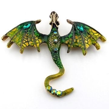 Yeşil Ejderha Dragon Zirkon Taşlı Broş - Gizemli Gücün Simgesi RZ248