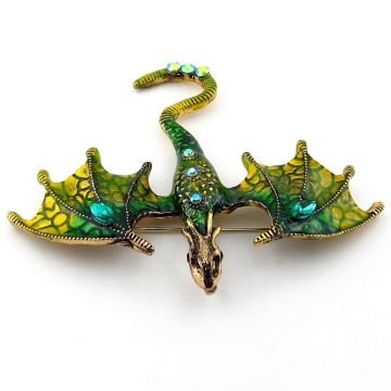 Yeşil Ejderha Dragon Zirkon Taşlı Broş - Gizemli Gücün Simgesi RZ248