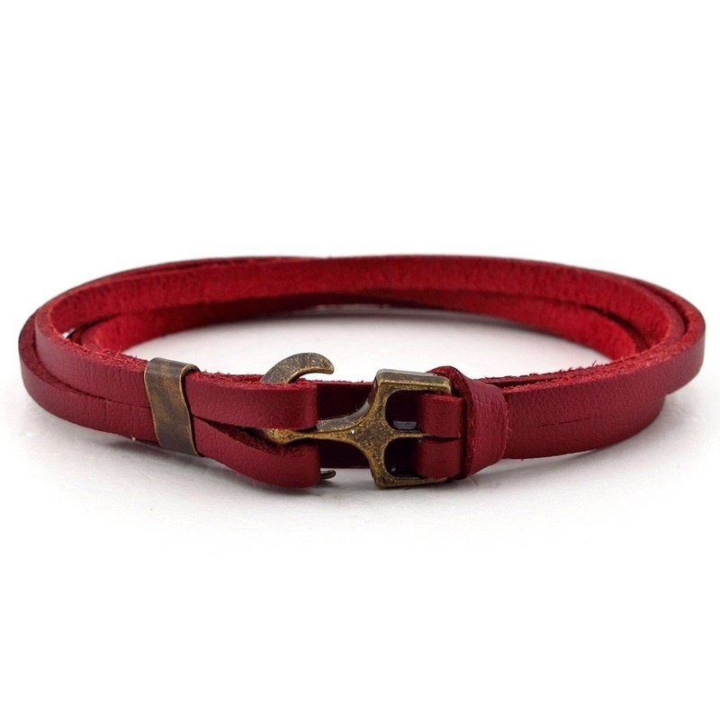 BORDO ORJİNAL GERÇEK DERİ ÇAPALI ERKEK BİLEKLİK BT494