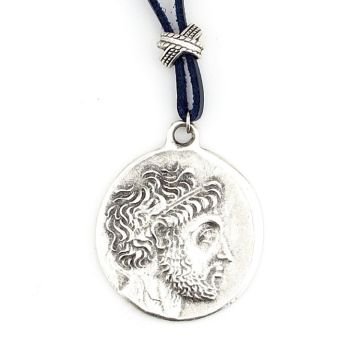 PHILIP V ANTİK GREEK MACEDON MADALYON DERİ ERKEK KOLYE Q0648