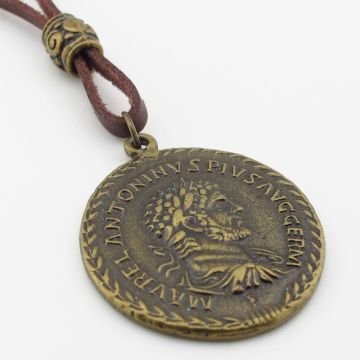 Antik Roma Sikke İmparator Marvel Antoninvs Bronz Metal Deri Erkek Kolye Q0943