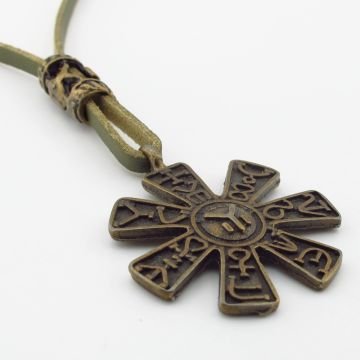 Antik Mısır Sembolleri Güneş Mitolojik Bronz Metal Deri Erkek Kolye Q0944