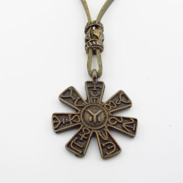 Antik Mısır Sembolleri Güneş Mitolojik Bronz Metal Deri Erkek Kolye Q0944