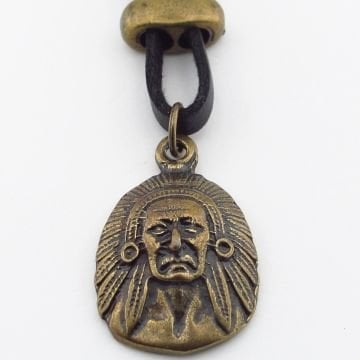 Kızılderili Şef Mitolojik Bronz Metal Siyah Deri Erkek Kolye Q0946