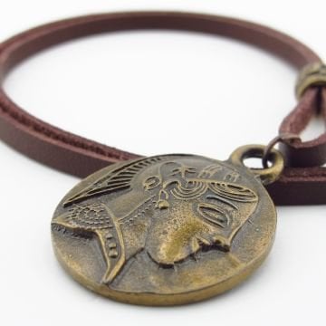 Antik Greek Sikke Madalyon Bronz Metal Gerçek Deri Erkek Kolye Q0948