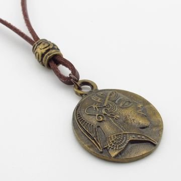 Antik Greek Sikke Madalyon Bronz Metal Gerçek Deri Erkek Kolye Q0948