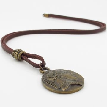 Antik Greek Sikke Madalyon Bronz Metal Gerçek Deri Erkek Kolye Q0948