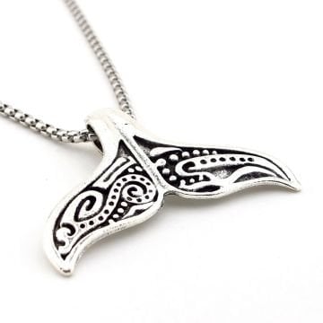 Balina Kuyruk İskandinav Viking Mitolojik Çelik Zincirli Metal Kolye Q0952